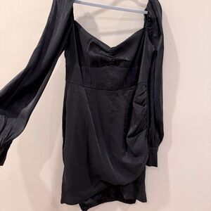 Pretty Little Thing Ruched Side Puff Sleeve Black LBD